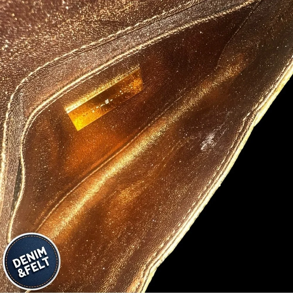 Michael Kors Womens Gold Embossed Reptile Skin Envelope Clutch Bag/Crossbody 🐍 - Picture 4 of 14